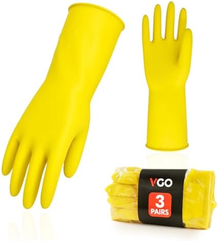 Vgo 3-Pairs Reusable Rubber Gloves with Long Sleeves