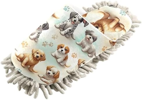 Xigua Microfiber Cleaning Slippers Dogs Pattern Washable Mop Shoes