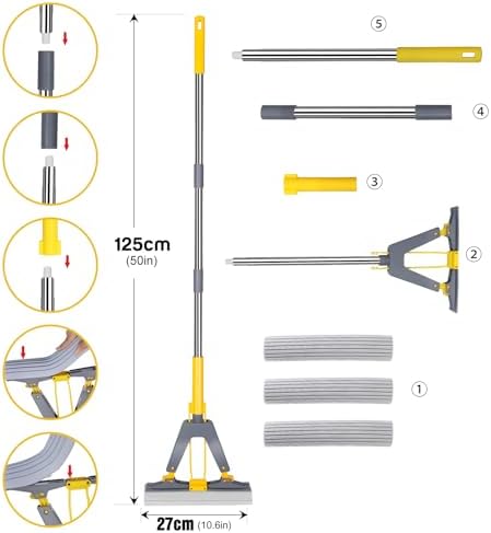 Nolopau Sponge Mop with Self-Squeeze Handle 1