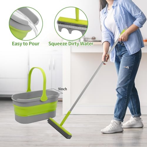 REEWII Sponge Mop and Collapsible Bucket Set