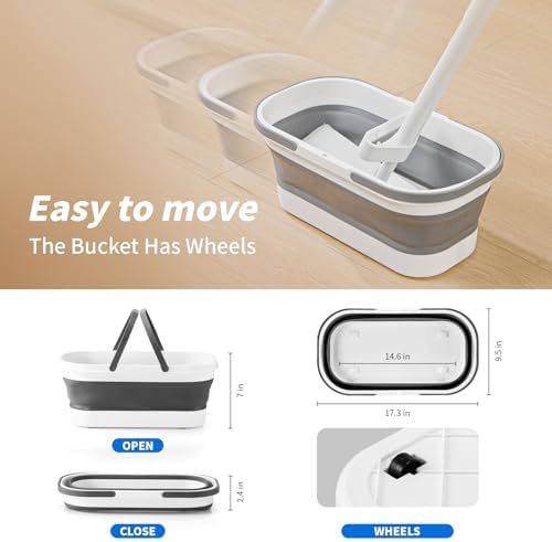 Oshang Flat Mop with Collapsible Bucket and Wheels