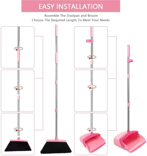 XXFLOWER Broom and Dustpan Set Pink Pack of 1