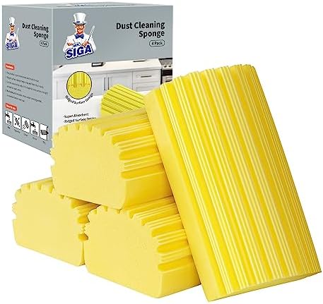 MRSIGA Duster Sponge with Ridged Design 4 Pack Yellow