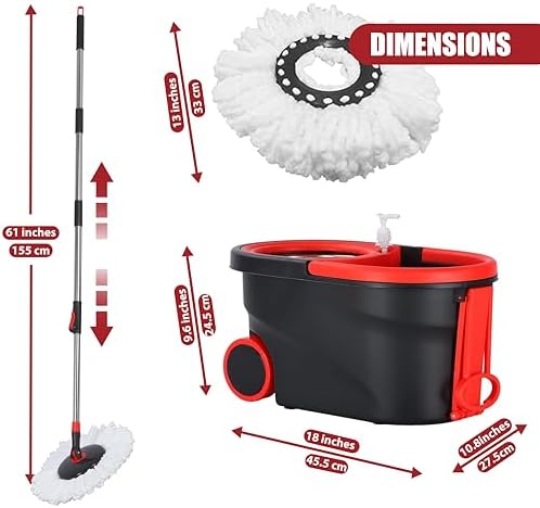 Spin Mop and Bucket with Wringer Set Stainless Steel Adjustable Handle