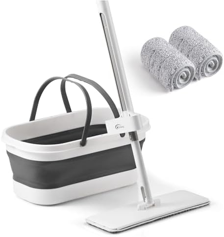 Oshang Flat Mop with Collapsible Bucket and Wheels