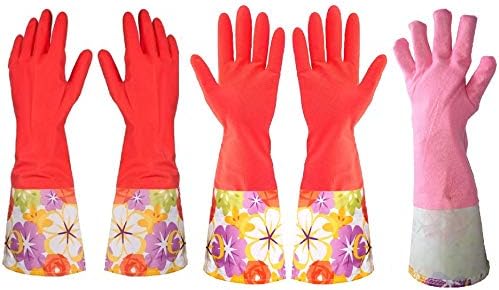 Treenewbid Kitchen Rubber Gloves with Warm Lining 2 Pairs