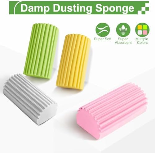 4-Pack Damp Clean Duster Sponge Reusable for Multiple Cleaning Tasks