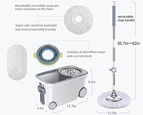 MICHAO Spin Mop Bucket Deluxe 360 Rimming System
