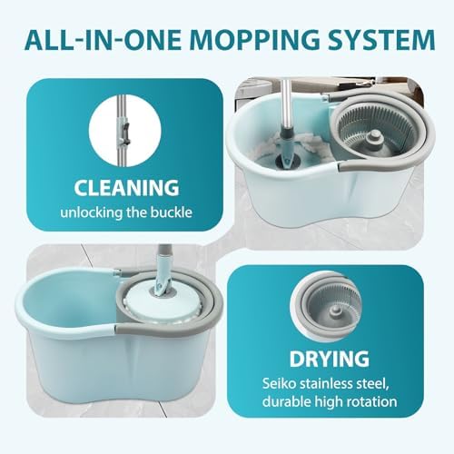 Gzdisbek Spin Mop and Bucket Set with Wringer Blue