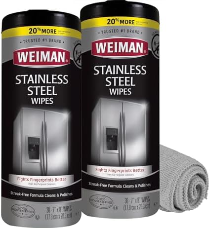 Weiman Stainless Steel Cleaner Wipes Bundle with Microfiber Cloth