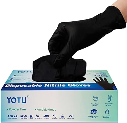 YOTU Black Nitrile Gloves 100 Count Textured Medium