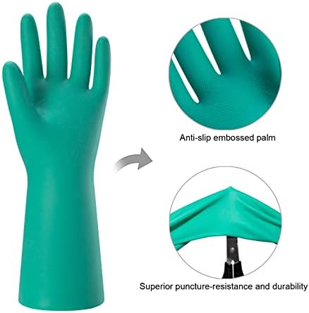 Bamllum 2 Pairs Reusable Kitchen Gloves - Nitrile Flexible Non-Slip Medium Green Blue