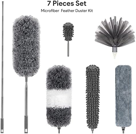 DELUX Microfiber Duster Set 7PCS with 100in Extension Pole