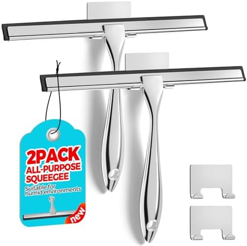 ALFLOD 2 Pack 10 Inch Shower Squeegee with Soft Blade and Hook
