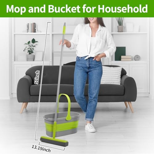 REEWII Sponge Mop and Collapsible Bucket Set