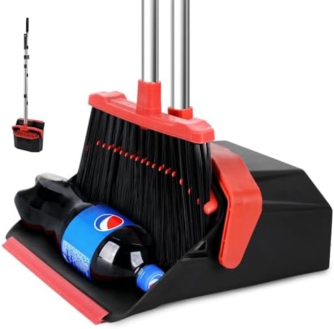 Tiumso Upgrade Broom Dustpan Combo Set with 51 Handle - Black and Red