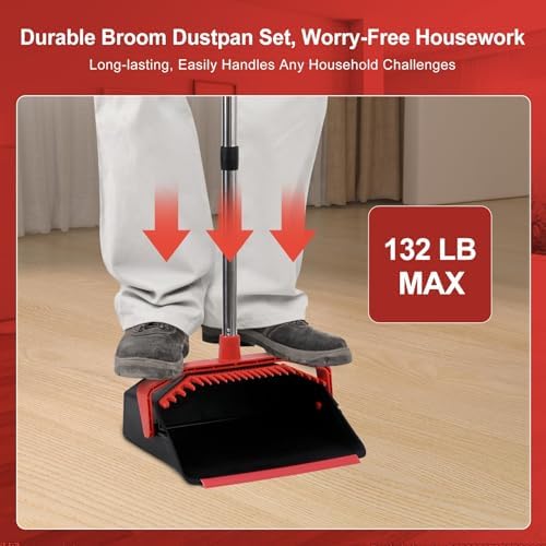 Tiumso Upgrade Broom Dustpan Combo Set with 51 Handle - Black and Red