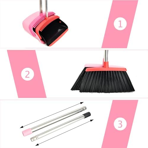 XXFLOWER Broom and Dustpan Set Pink Pack of 1