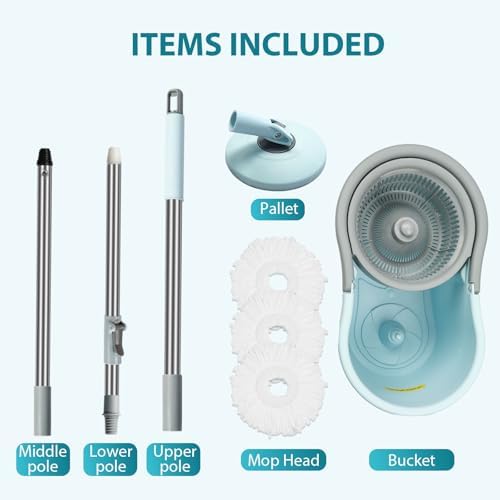 Gzdisbek Spin Mop and Bucket Set with Wringer Blue