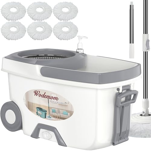 Wodemom Spin Mop Bucket Set with 6 Refills and 61 Handle - White 1