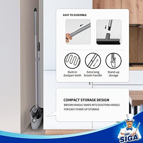 MRSIGA Adjustable Broom and Dustpan Set with Long Handles