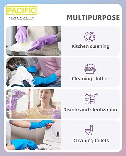 PACIFIC PPE 4 Pairs Reusable Latex-Free Cleaning Gloves Blue Large
