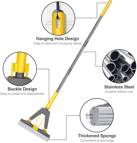 MASTERTOP Sponge Mop with 3 PVA Refills and 51 Handle