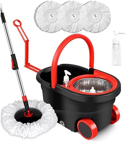 Spin Mop and Bucket with Wringer Set Stainless Steel Adjustable Handle