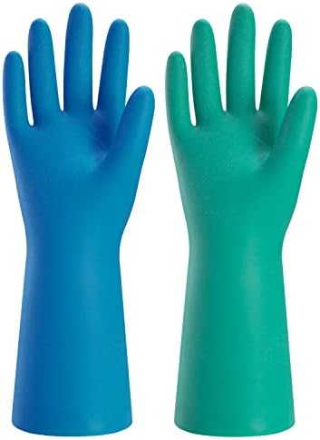 Bamllum 2 Pairs Reusable Kitchen Gloves - Nitrile Flexible Non-Slip Medium Green Blue