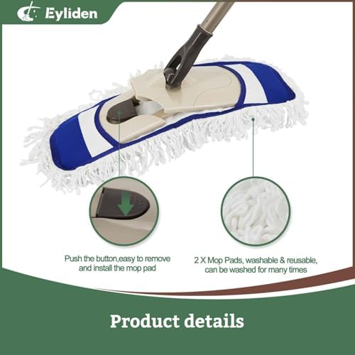Eyliden Dust Mop with Reusable Pads - Wet Dry for Hardwood Tile Laminate