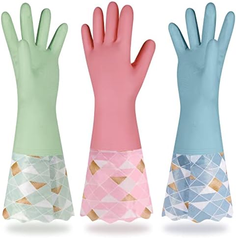 Yiomxhi Reusable Dishwashing Gloves 3 Pairs Latex Free Non-Slip