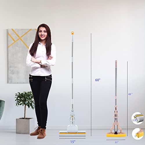 DUDTO PVA Sponge Mop with 60 Handle and 15 Head