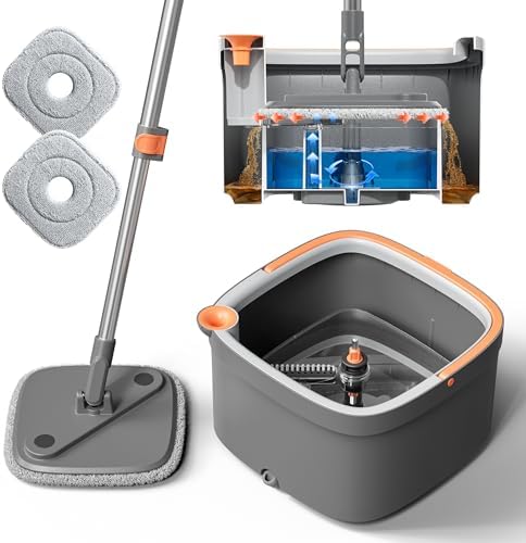 KZKR Spin Mop and Bucket Set with Microfiber Pads