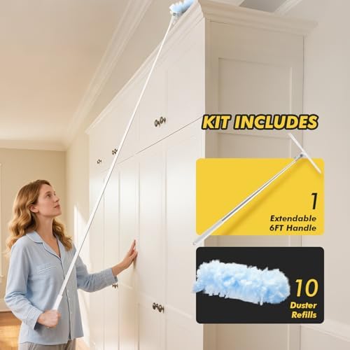 JOJOCLEAN 6ft Extendable Duster Handle with 10 Refills