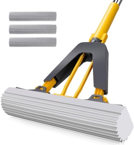 Masthome Sponge Mop with 3 PVA Refills and Stainless Steel Handle
