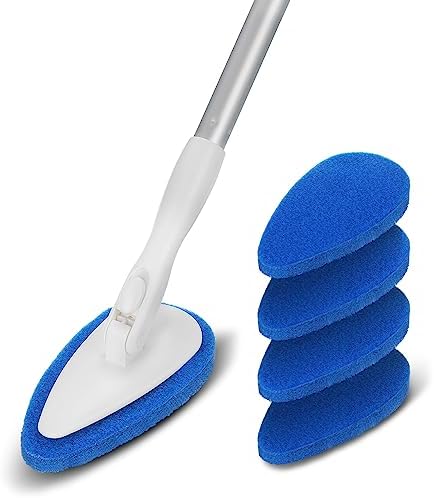 Qaestfy Long Handle Tub Scrubber with 51 Handle and 5 Pads