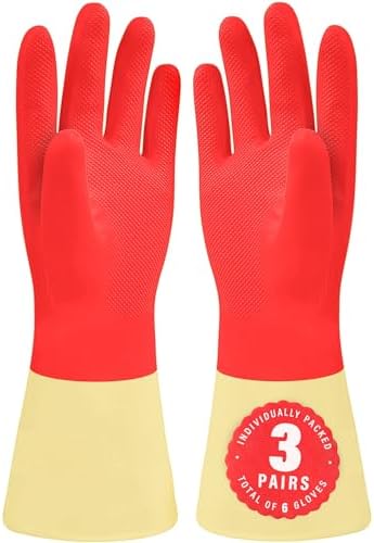SteadMax Red Cleaning Gloves - 3 Pack Large Durable Gloves