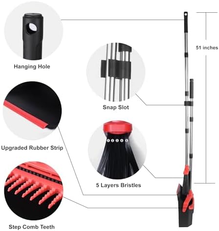 Tiumso Upgrade Broom Dustpan Combo Set with 51 Handle - Black and Red