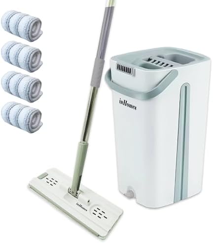 inHomes Mop and Bucket Set with Wringer 4 Microfiber Cloths