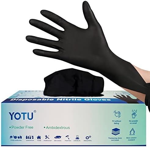 YOTU Black Nitrile Gloves 100 Count Textured Medium