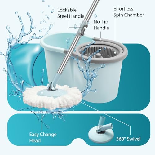 Gzdisbek Spin Mop and Bucket Set with Wringer Blue