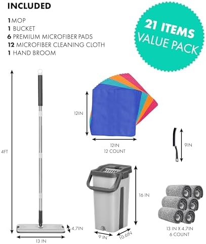 Pogala Mop Bucket Set with 12 Microfiber Towels and Brush