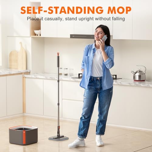INWEJIA Self-Standing Spin Mop and Bucket Set with 90 Foldable Plate