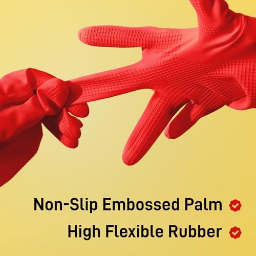 SteadMax Red Cleaning Gloves - 3 Pack Large Durable Gloves