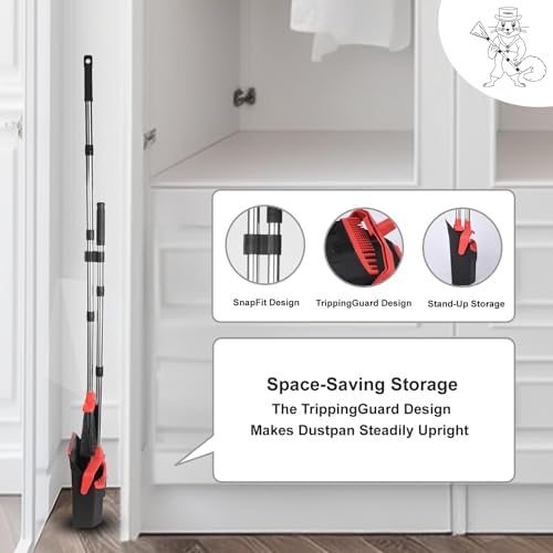 Tiumso Upgrade Broom Dustpan Combo Set with 51 Handle - Black and Red
