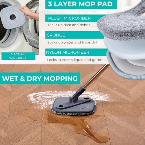 True Clean Spin Mop Bucket System Dual Compartment 360 Swivel Built-in Brush