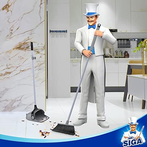 MRSIGA Adjustable Broom and Dustpan Set with Long Handles