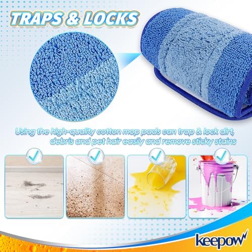 KEEPOW Microfiber Mop Pads 18 Inch 4 Pack Reusable
