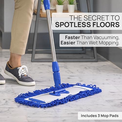 18 Pro Microfiber Floor Mop - 3 Washable Pads No Buckets Needed