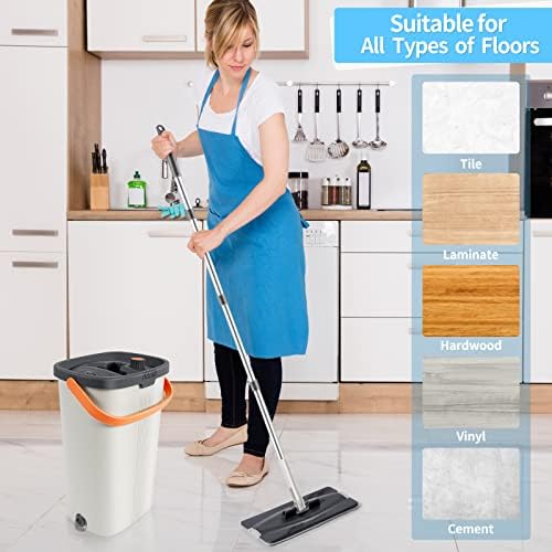 Lascpt Flat Mop and Bucket with Wringer Set